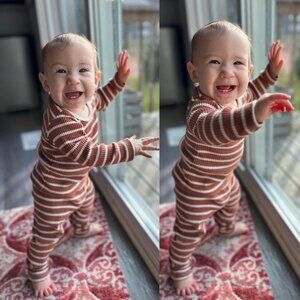 AVAUMA | Brown and Cream Striped Ribbed Long Sleeve Outfit | Size Extra Small
